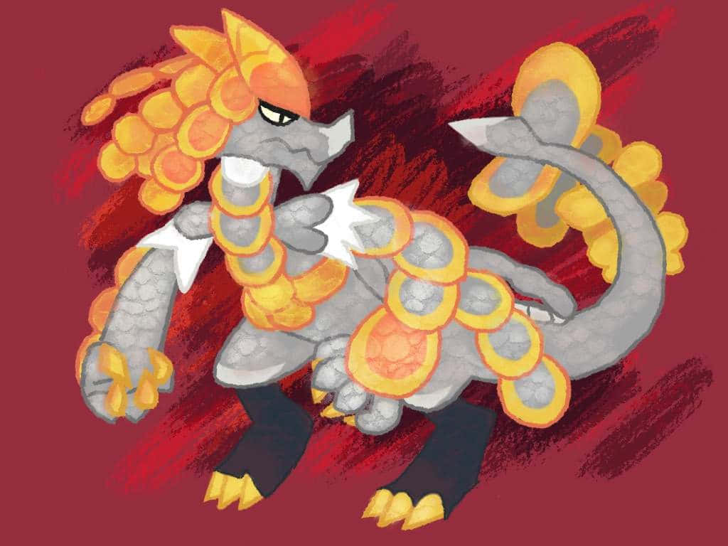 Kommo-o, gray scales, golden coin adornments, SD Desktop Wallpaper
