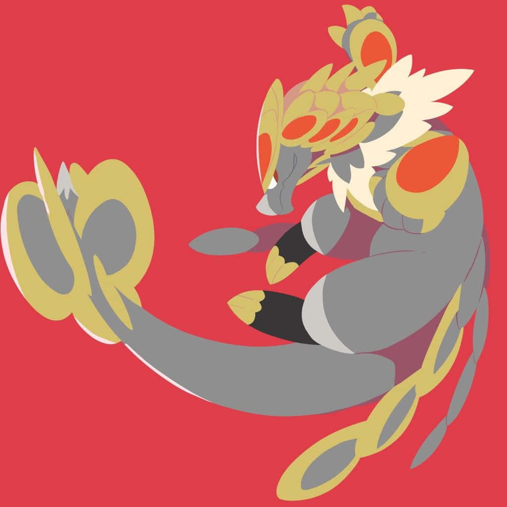Kommo-o, red background, gray body, SD Desktop Wallpaper