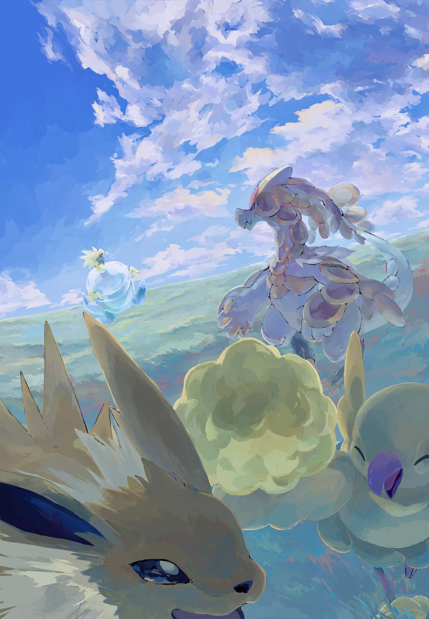 Kommo-o, anime-style illustration, Eeveelution Pokémon, Full HD Phone Wallpaper