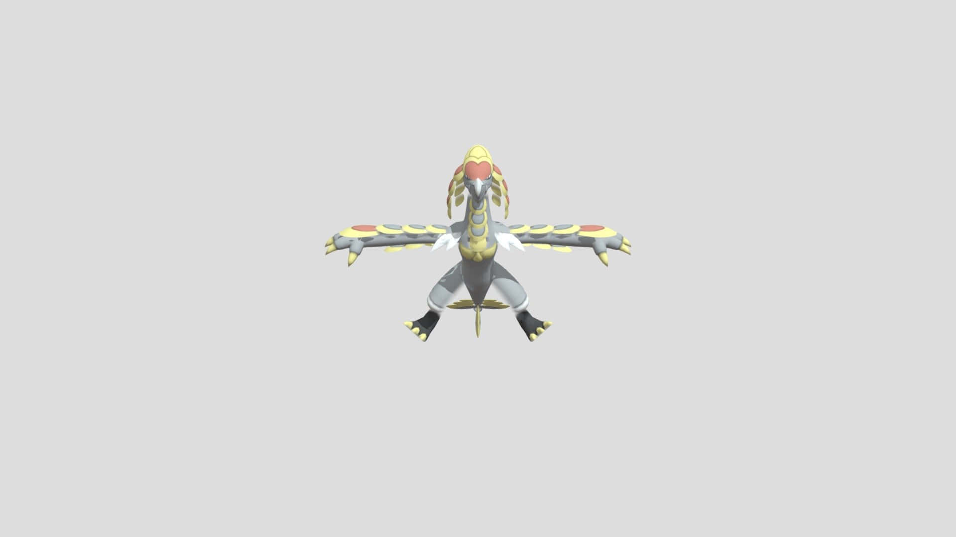 Kommo-o, gray yellow and red markings, wings wide open, Full HD Desktop Wallpaper