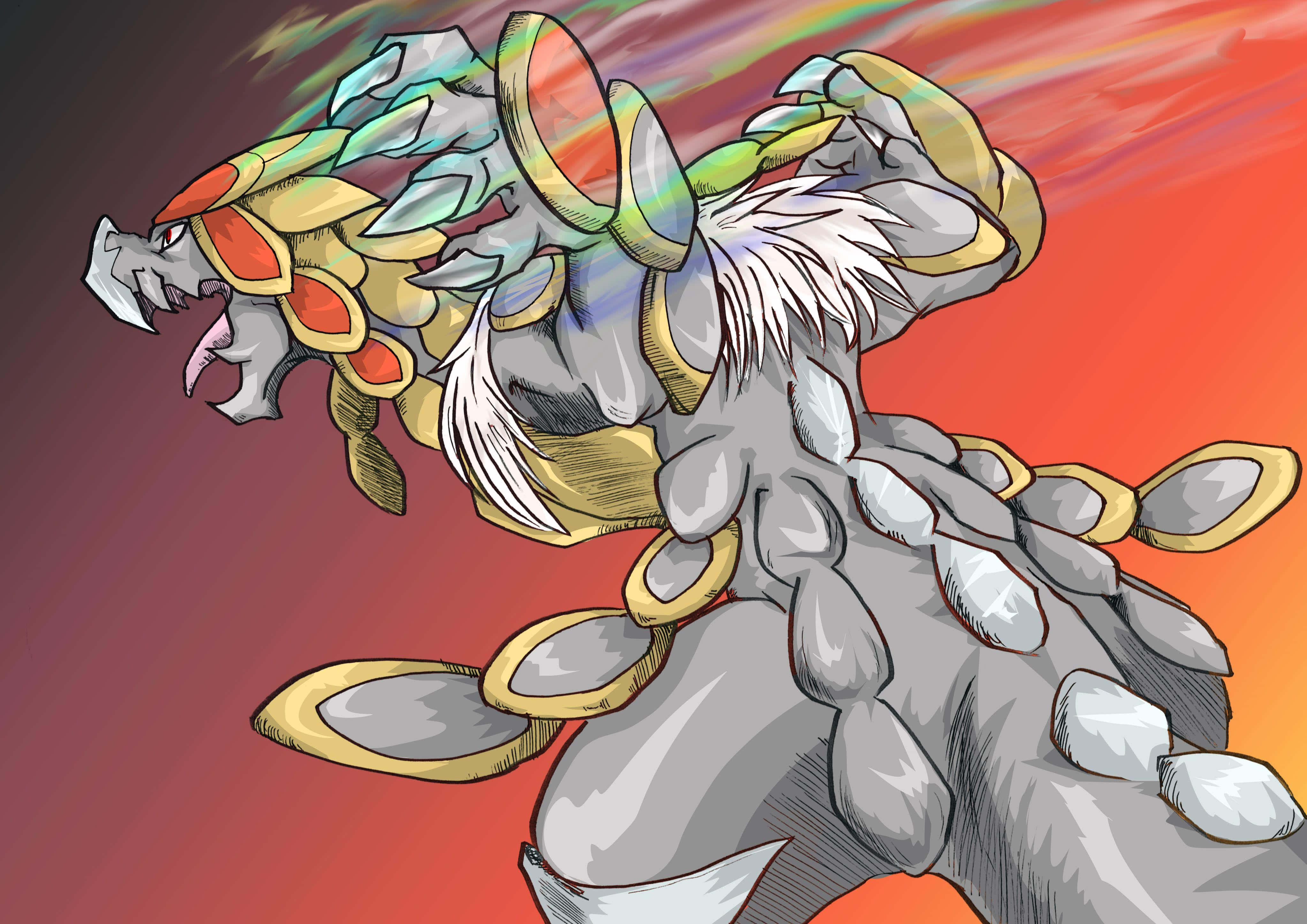 Kommo-o, red gradient background, fiery red orange gradient sky, 4K Desktop Wallpaper
