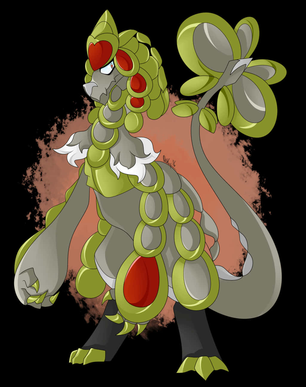 Kommo-o, green leafy armor, red heart-shaped eyes, HD Phone Wallpaper