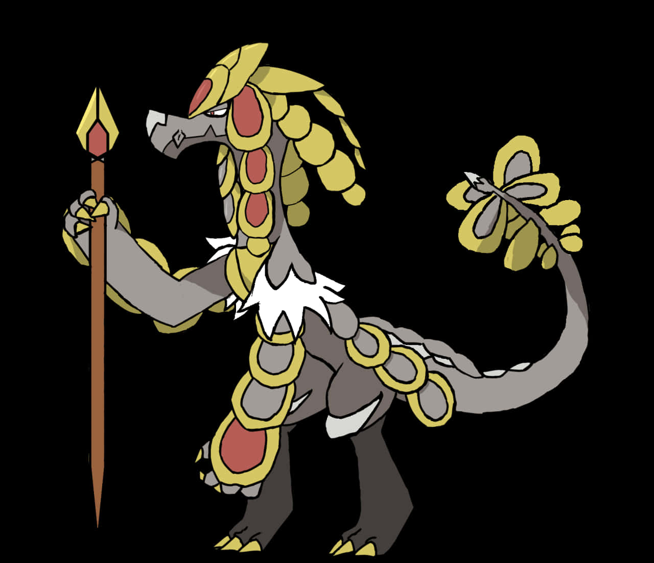 Kommo-o, gold and gray scales, spear, HD Desktop Wallpaper