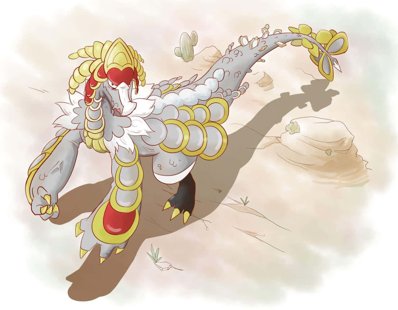 Kommo-o, silver and gold, red accents, HD Desktop Wallpaper
