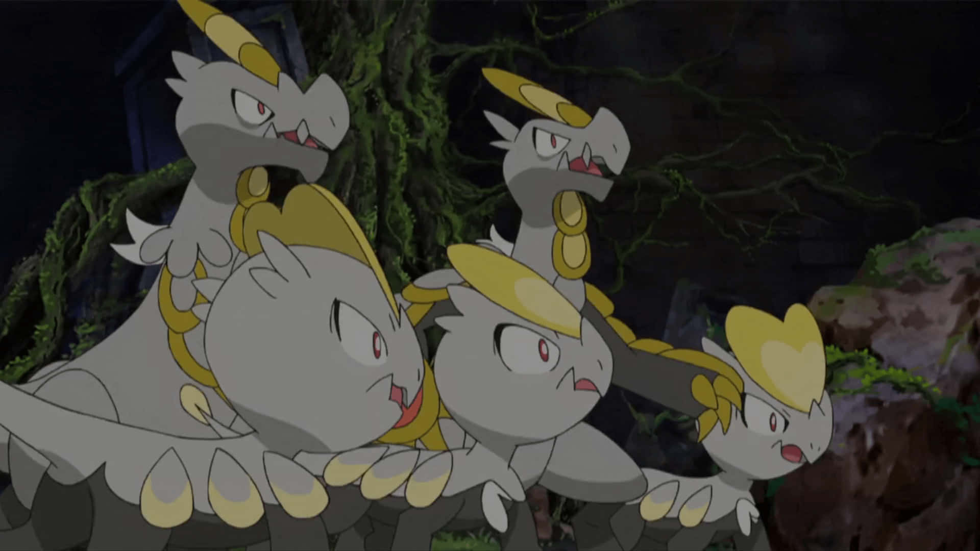 Kommo-o, gray bodies, yellow horns, Full HD Desktop Wallpaper
