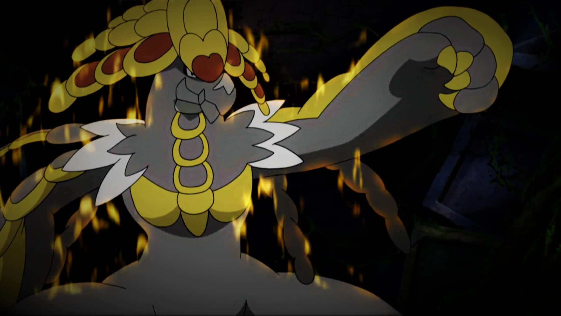 Kommo-o, golden braids, glowing flames, Full HD Desktop Wallpaper