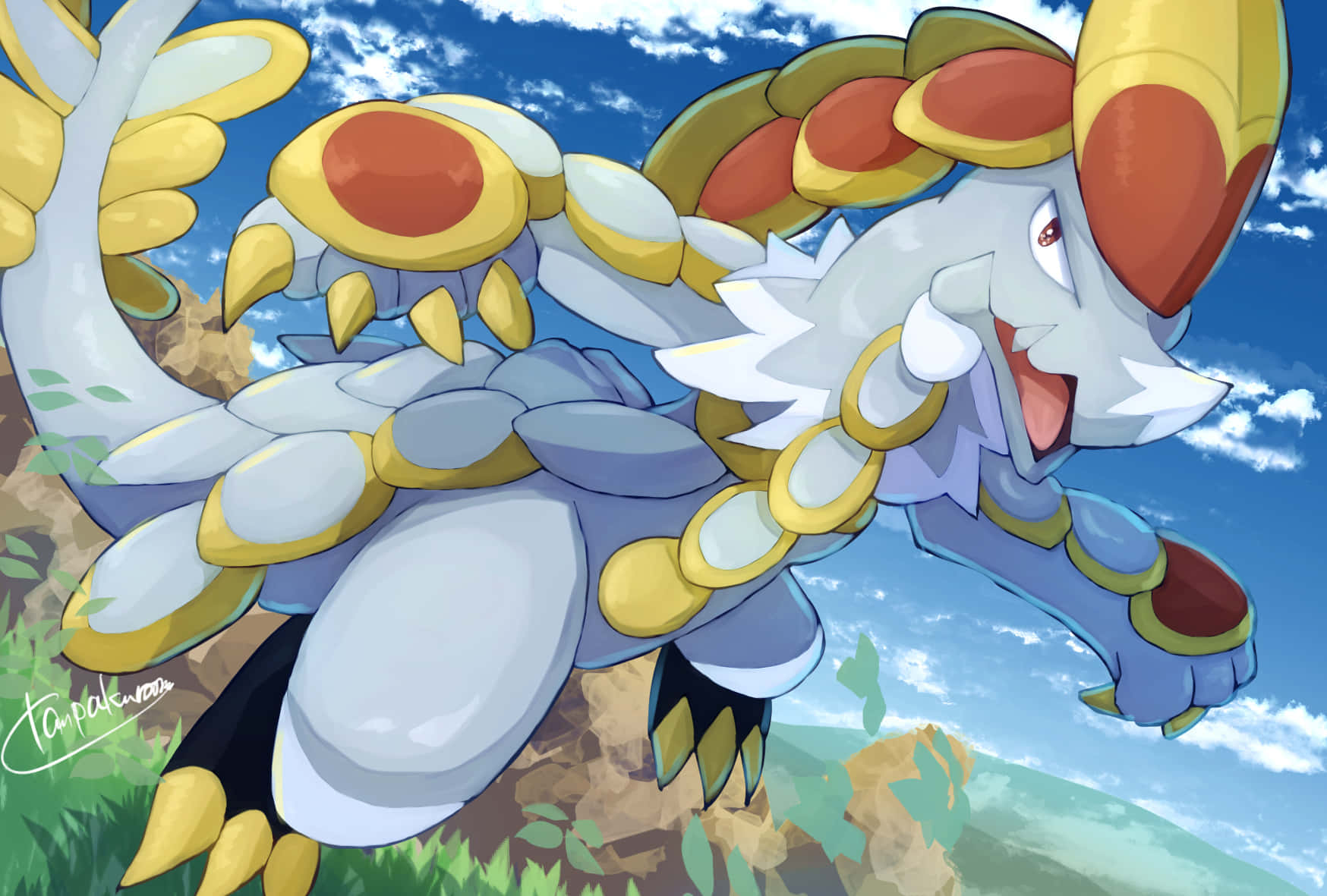 Kommo-o, white, gold, HD Desktop Wallpaper