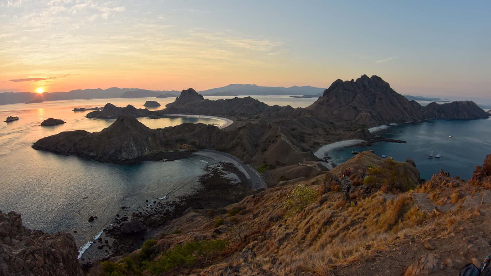 Komodo Island, cinematic sunset, rugged volcanic islands, HD Desktop Wallpaper