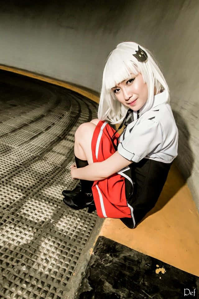 Koneko Toujou, white hair, black cat ear accessory, SD Phone Wallpaper