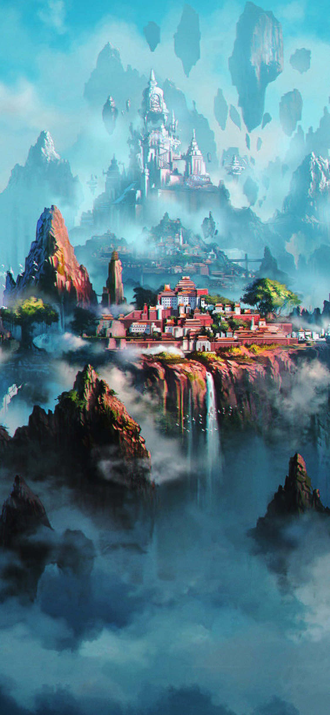 Konoha, floating castle, cliffside village, Full HD Phone Wallpaper