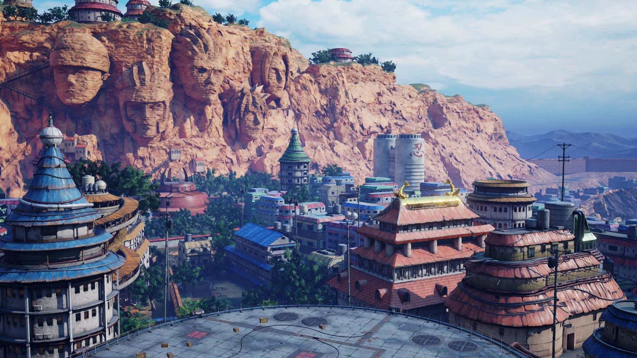 Konoha, anime city, cliff, Full HD Desktop Wallpaper