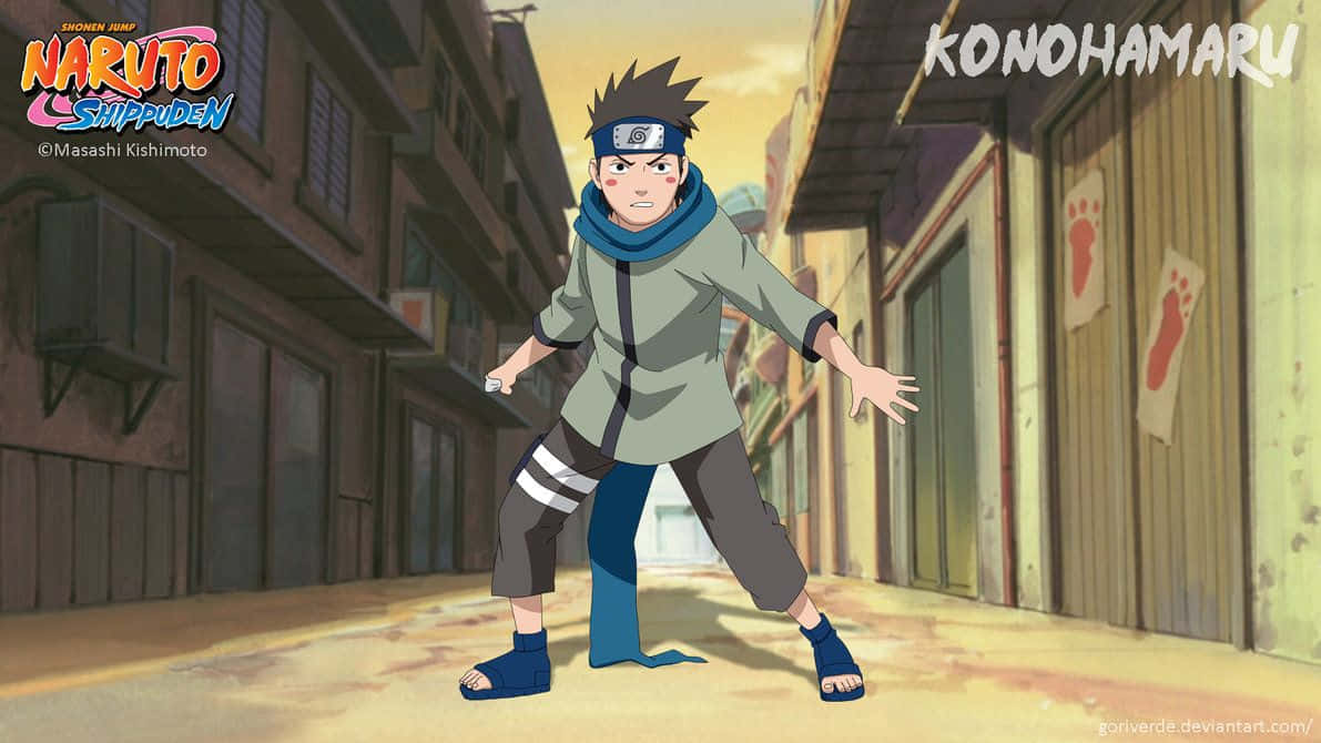 Konohamaru Sarutobi, sunlit village street, wooden buildings, SD Desktop Wallpaper