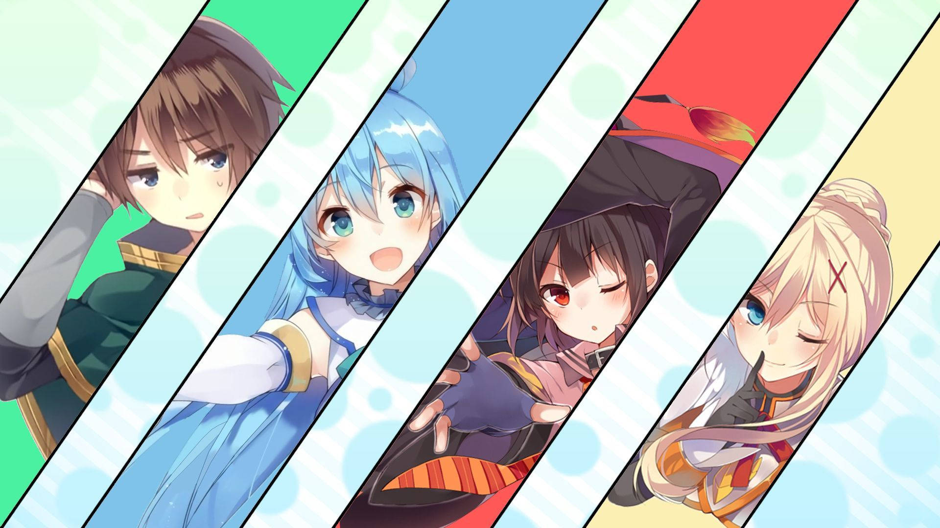 Konosuba, anime, four anime characters, Full HD Desktop Wallpaper