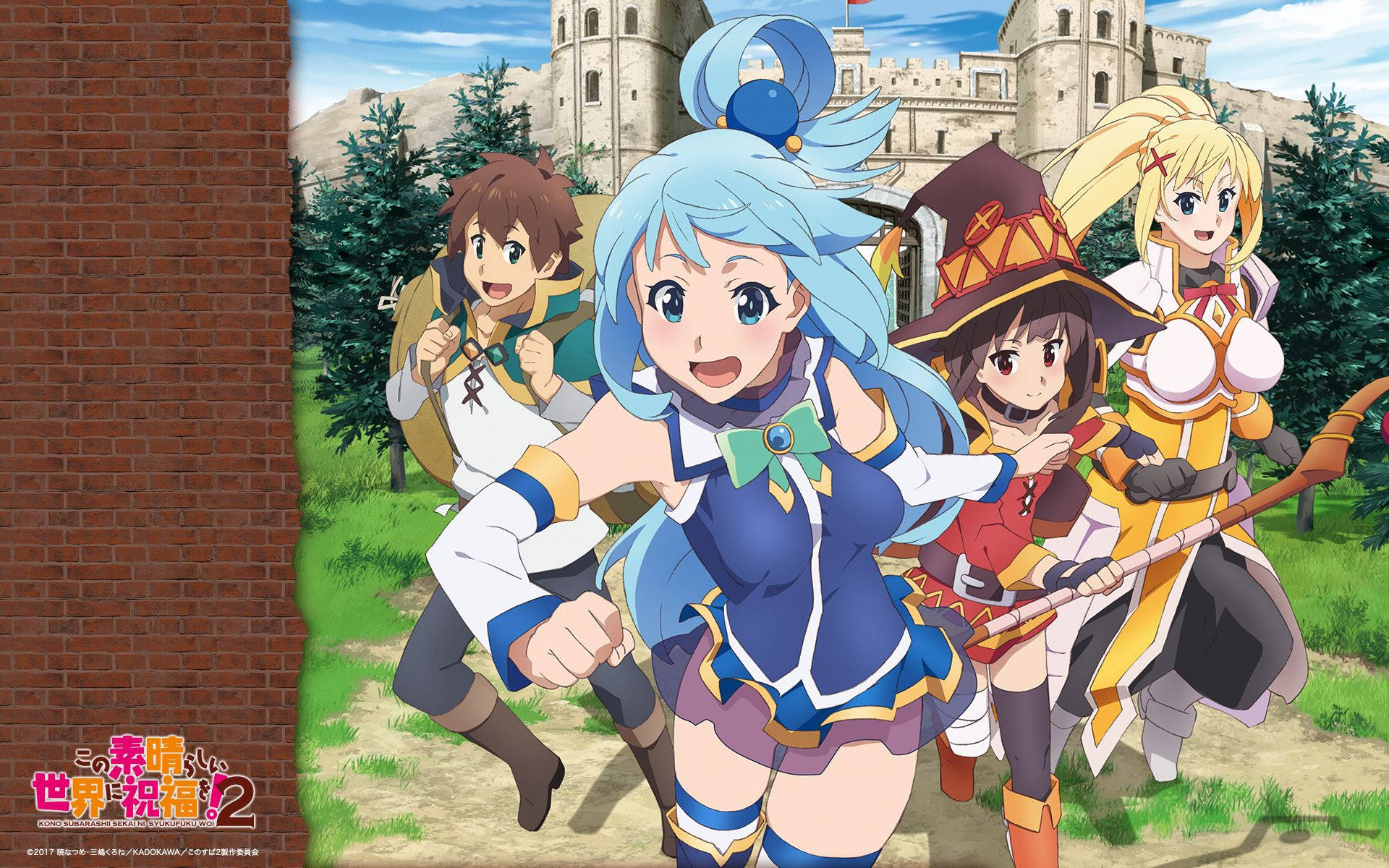 Konosuba, anime adventurers, grassy field, Full HD Desktop Wallpaper