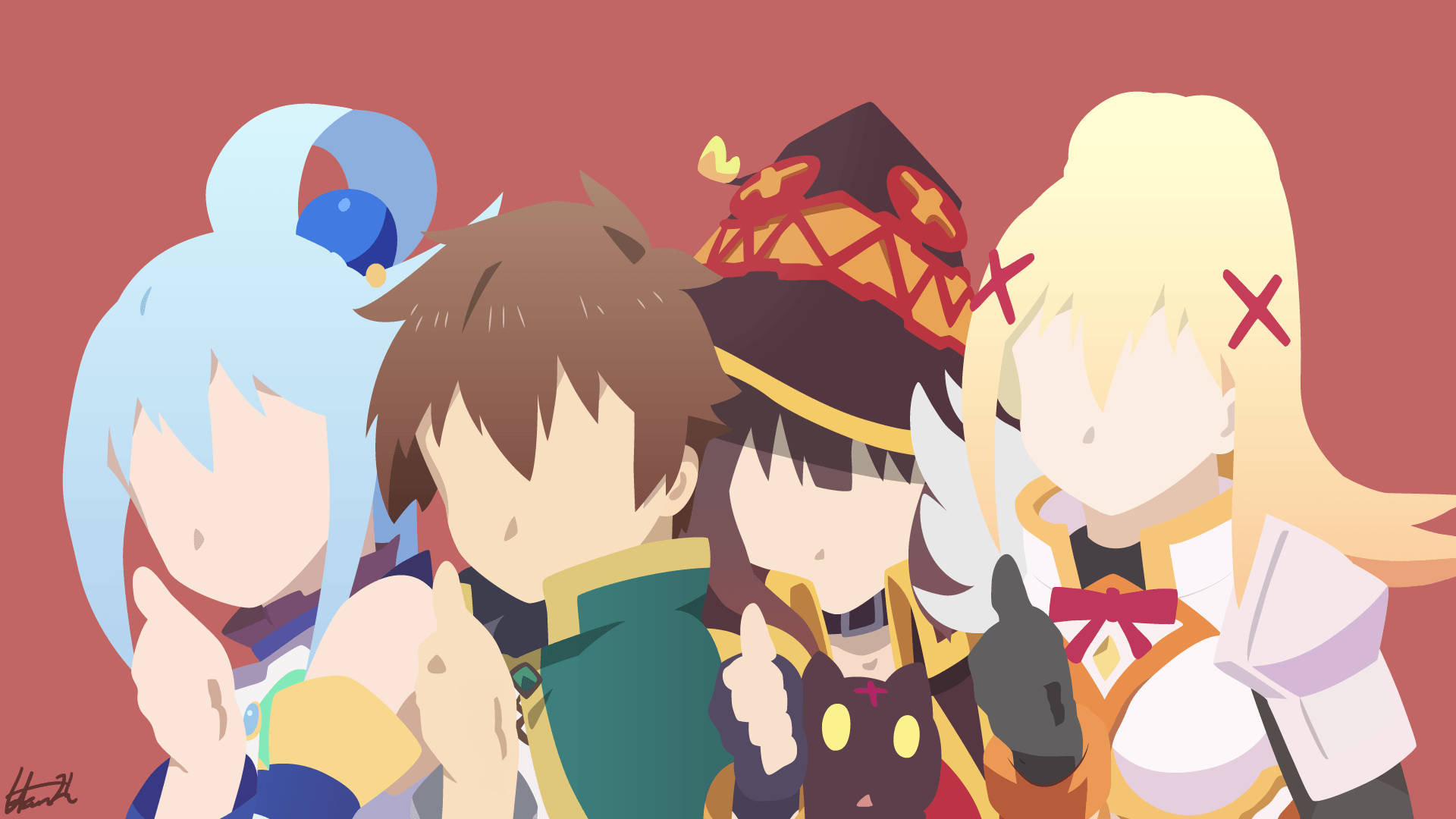 Konosuba, Thumbs Up, anime characters, Full HD Desktop Wallpaper