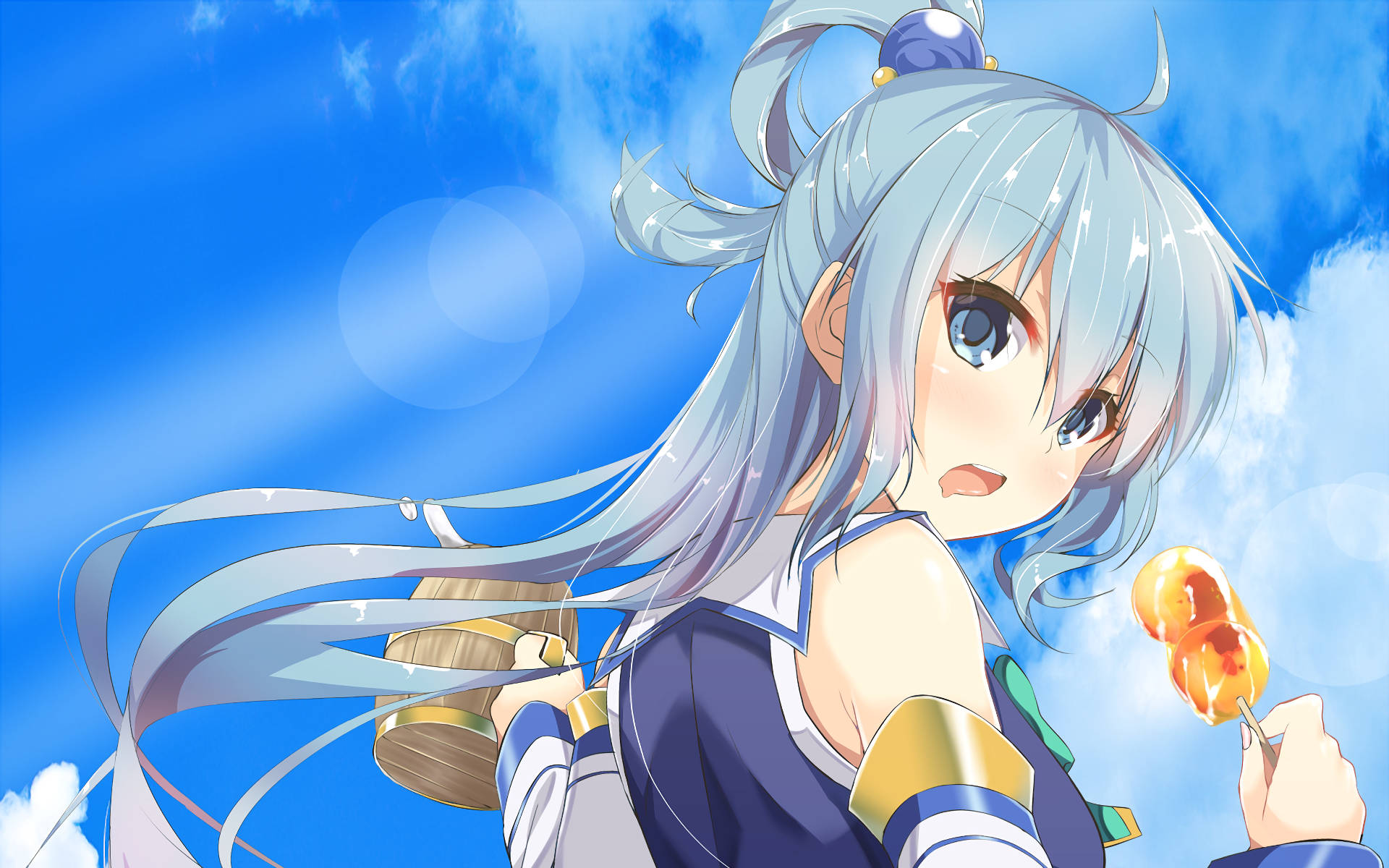 Konosuba, blue sky, fluffy clouds, Full HD Desktop Wallpaper