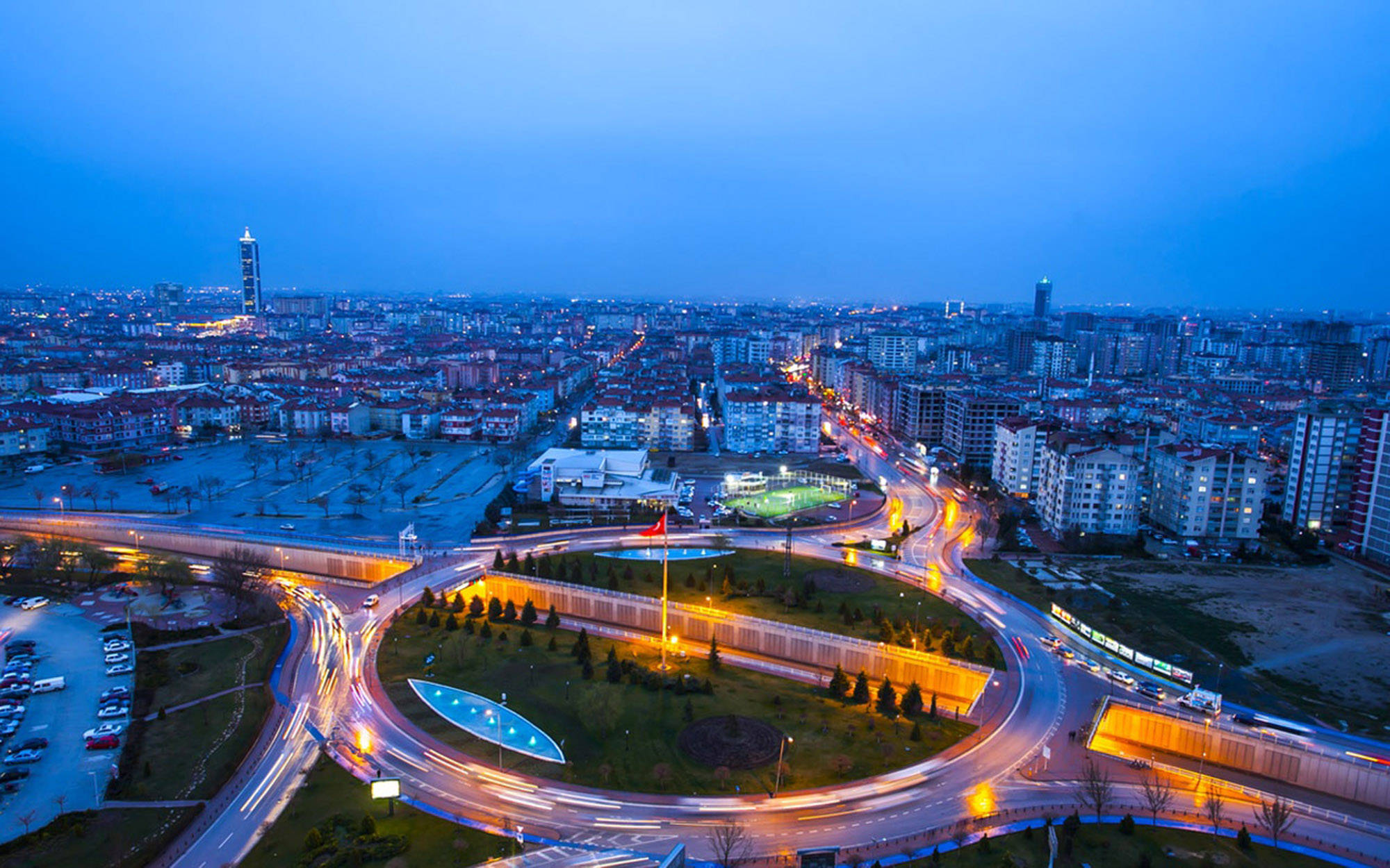 Konya, dusk, glowing roadways, Full HD Desktop Wallpaper