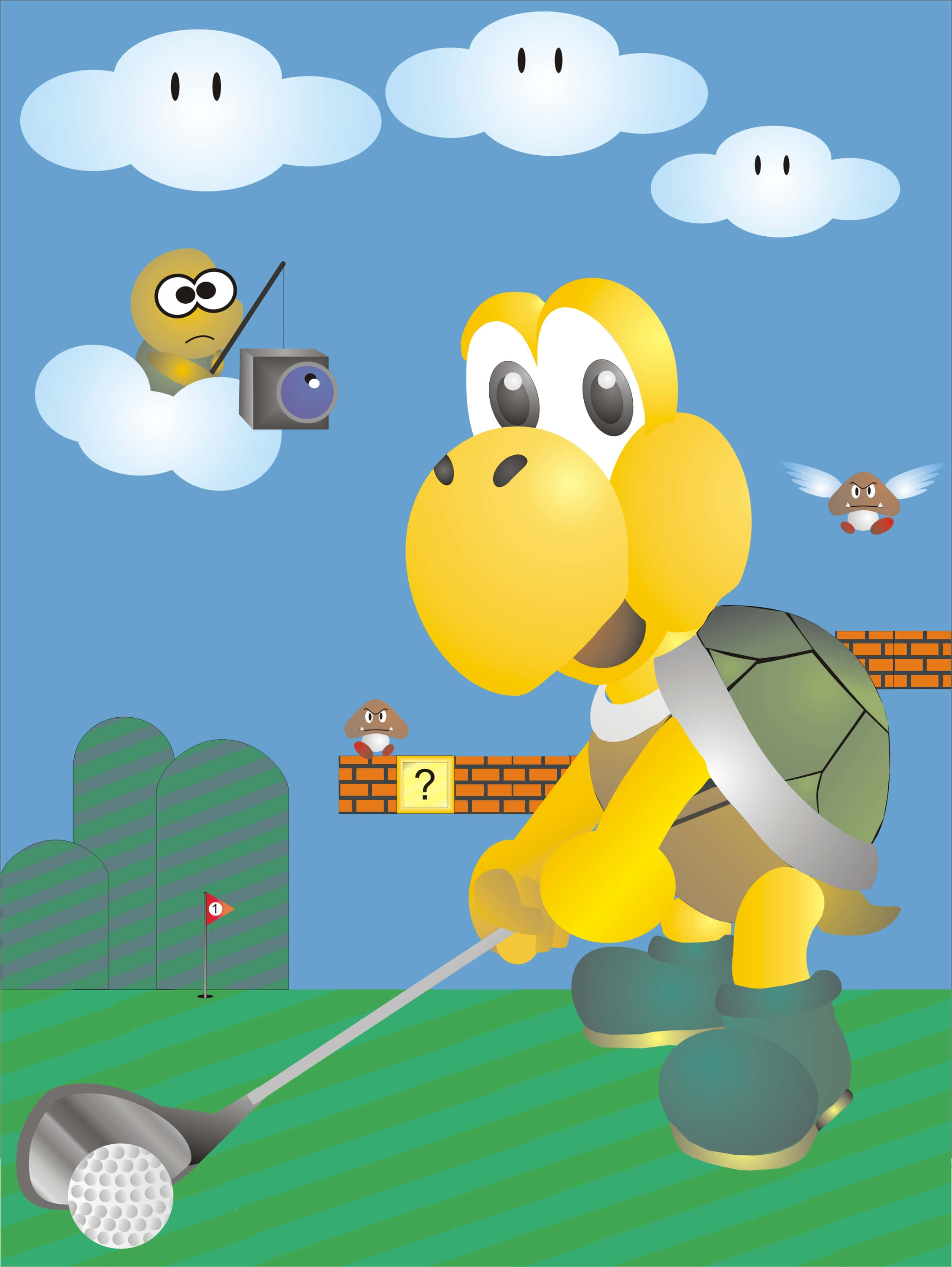 Koopa Troopa, yellow Koopa Troopa, striped green course, 2K Phone Wallpaper