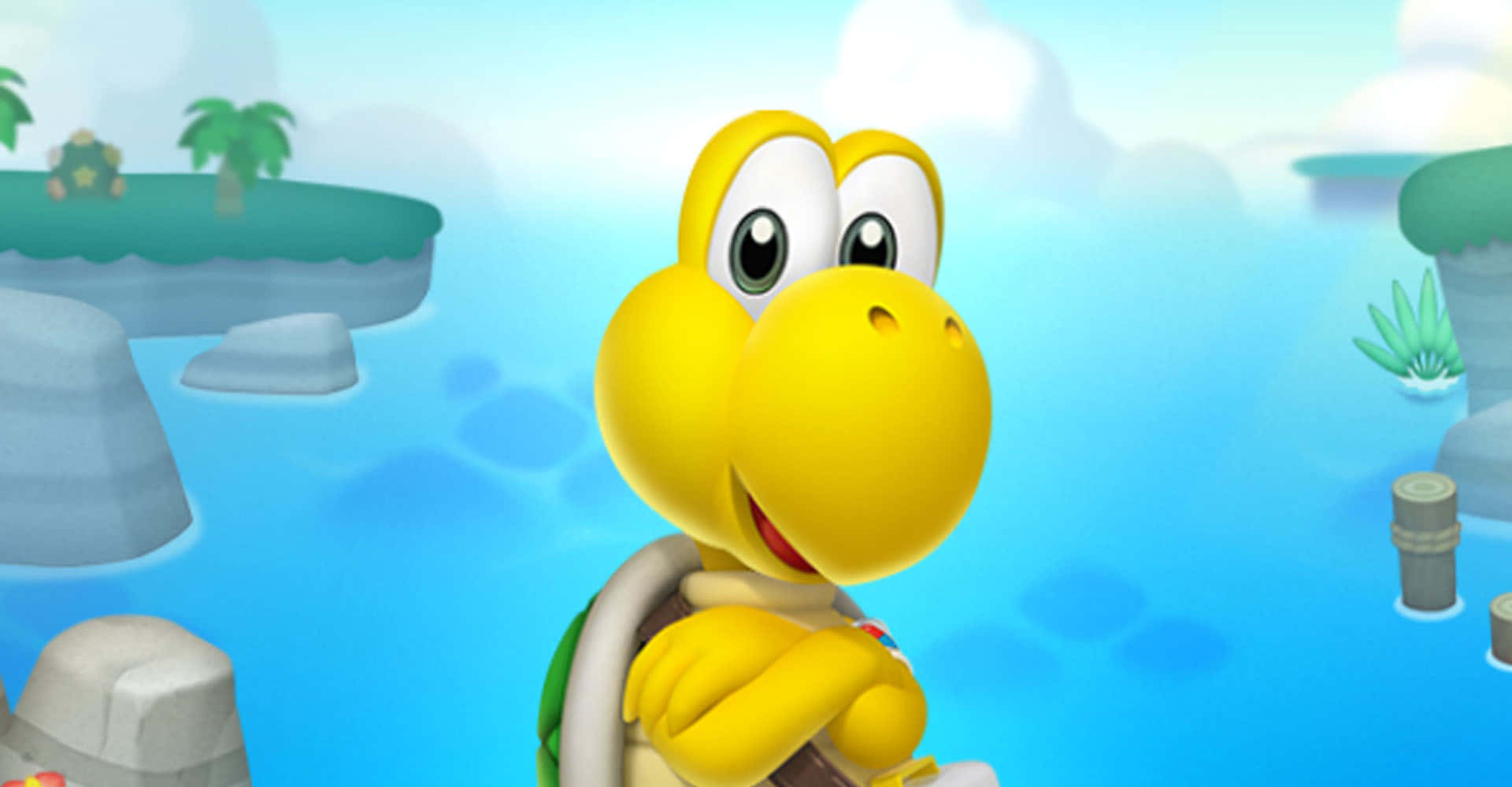 Koopa Troopa, yellow, bright blue ocean, Full HD Desktop Wallpaper