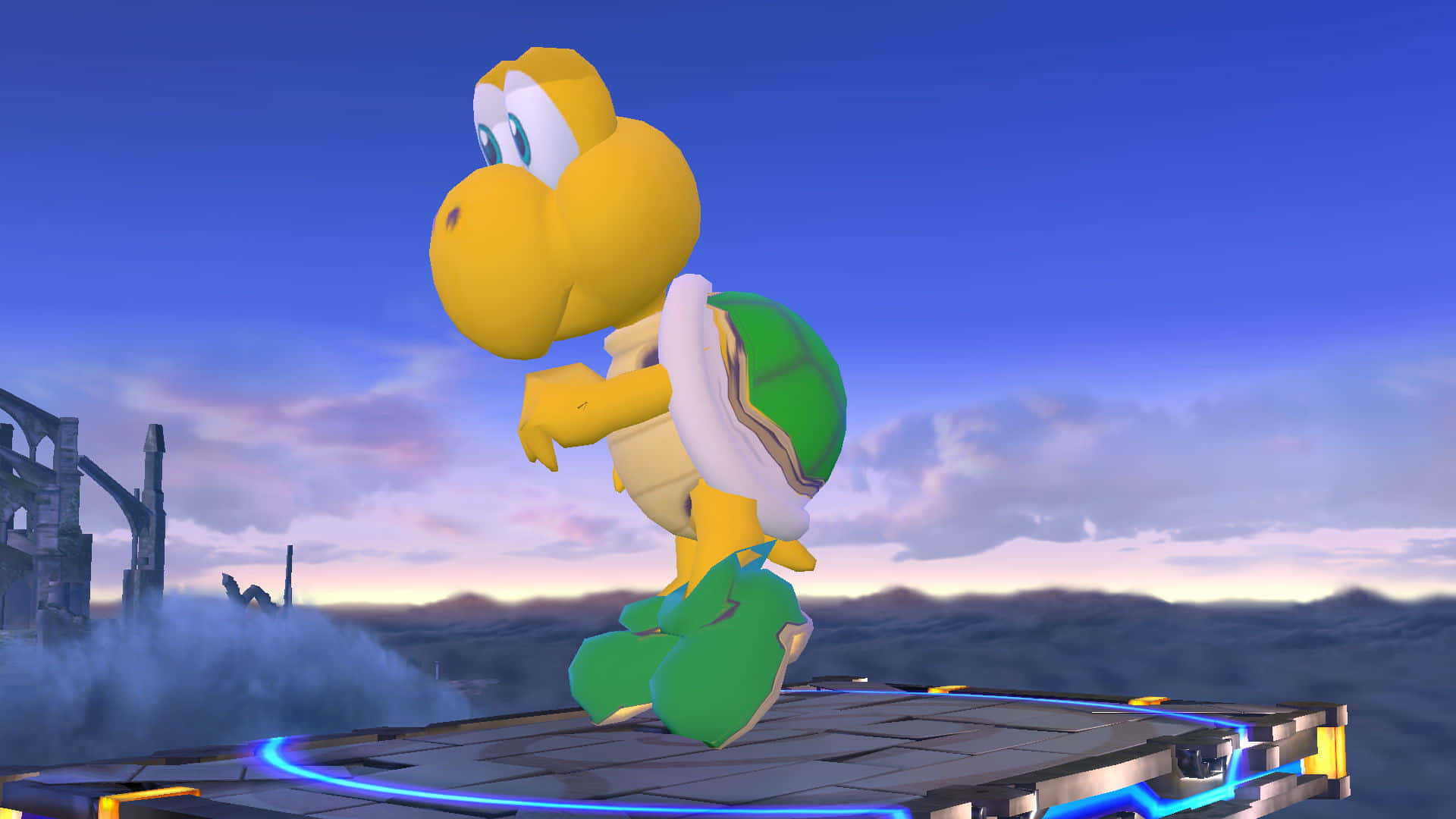 Koopa Troopa, glowing platform, twilight sky, Full HD Desktop Wallpaper