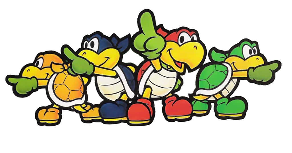 Koopa Troopa, cartoon turtle characters, bold outlines, SD Desktop Wallpaper