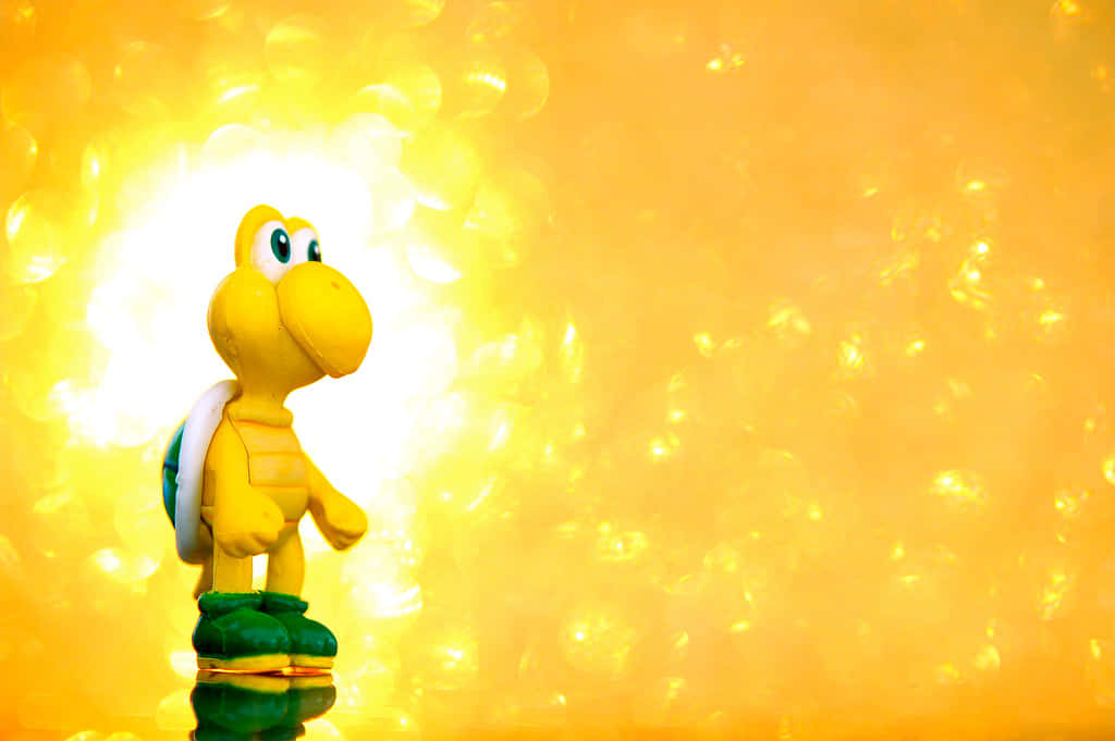 Koopa Troopa, yellow, glowing golden bokeh background, SD Desktop Wallpaper