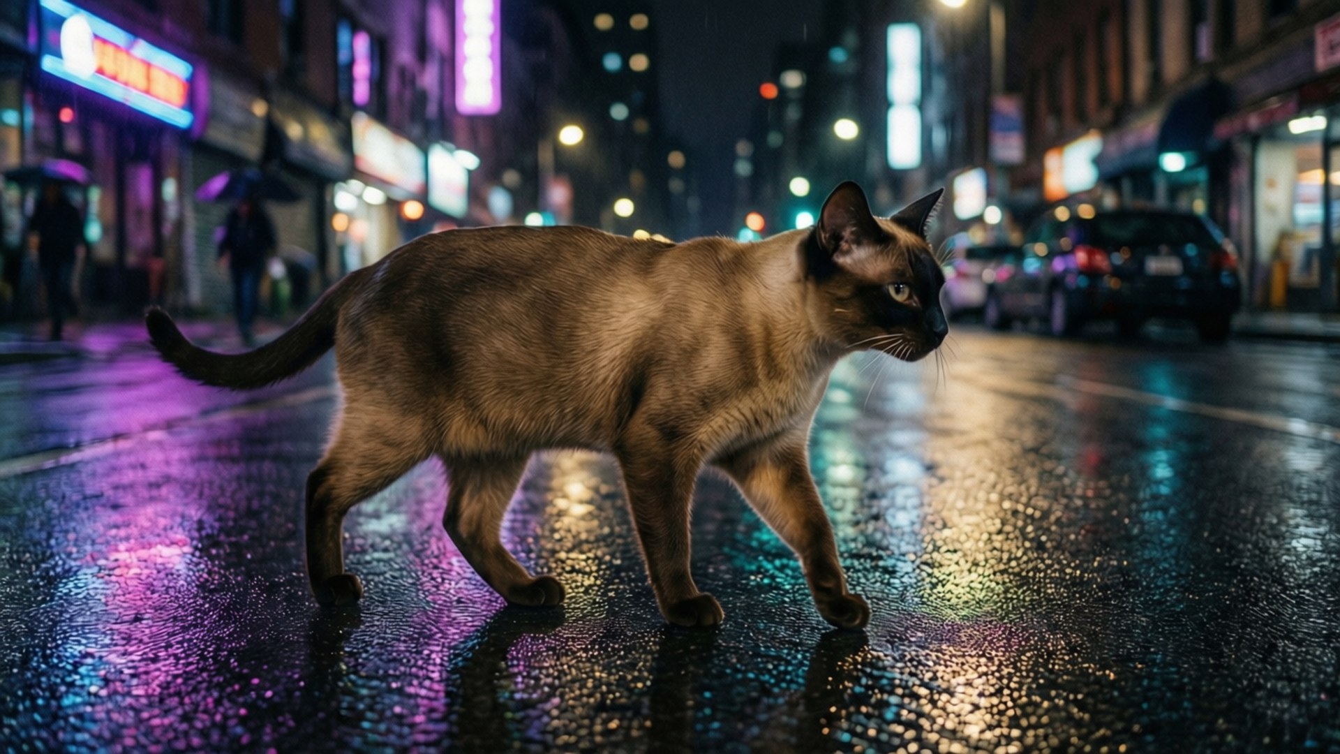 Korat, neon lights, rainy city, Full HD Desktop Wallpaper