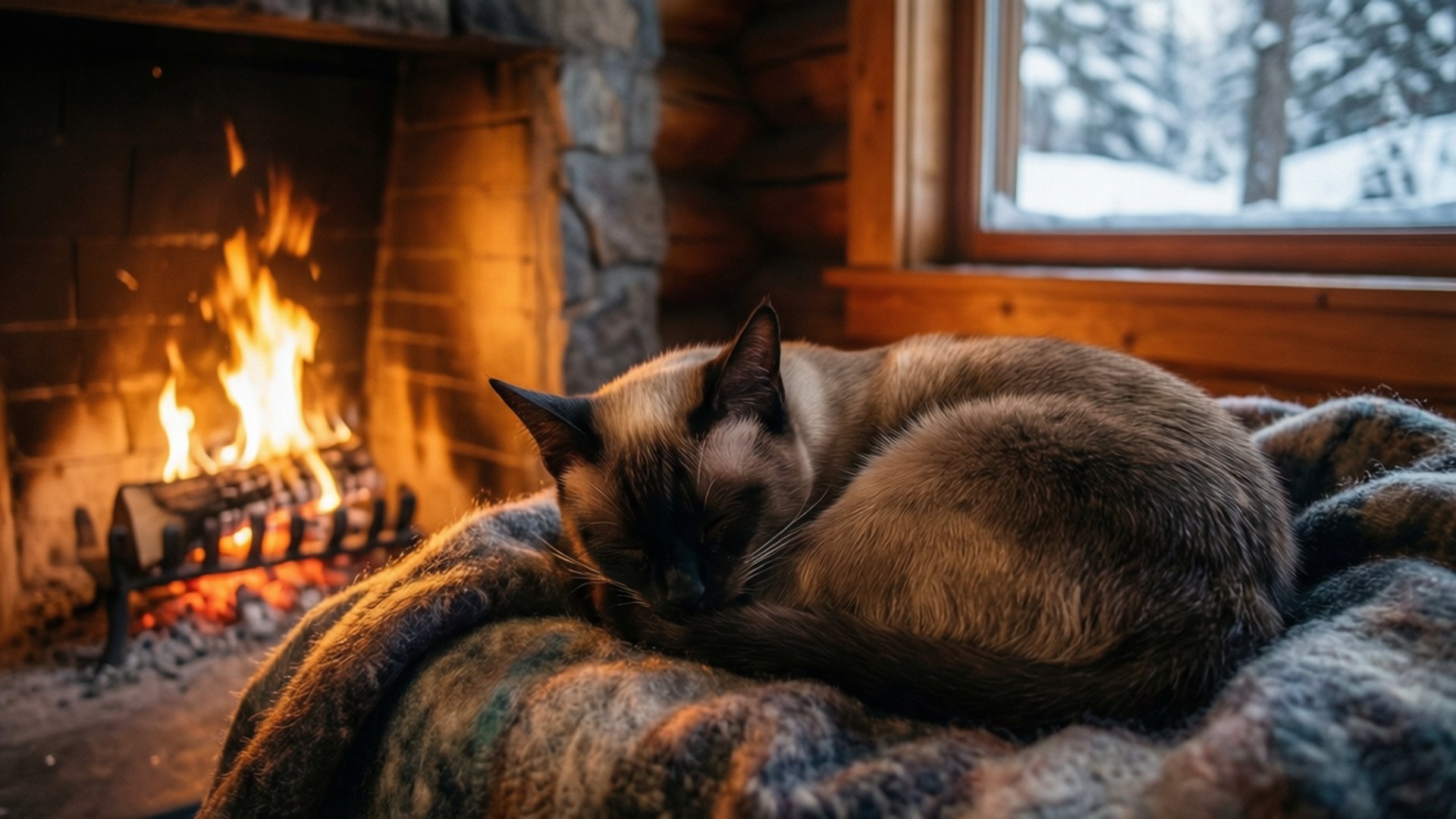 Korat, fireplace, cabin, Full HD Desktop Wallpaper