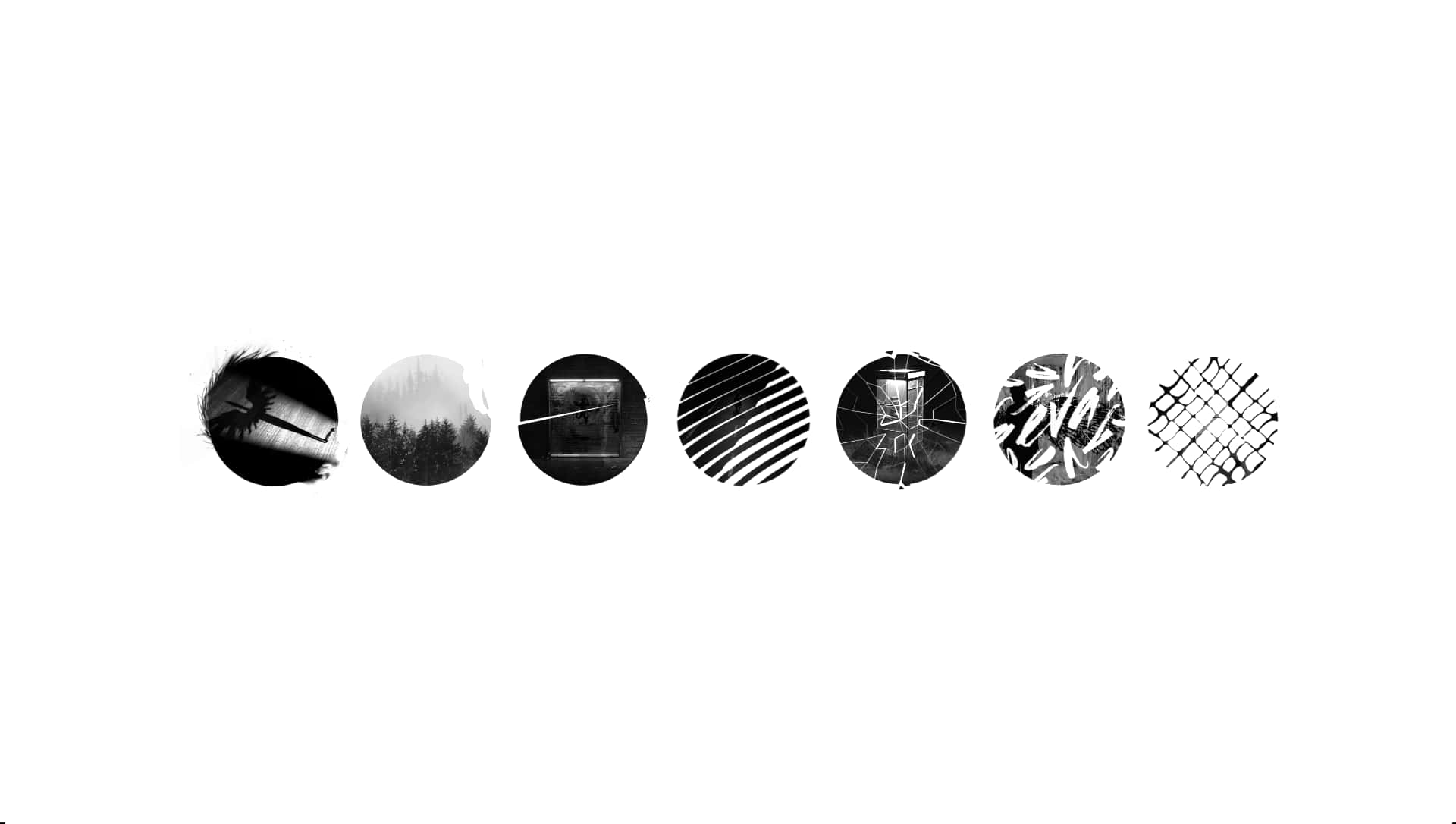 Korean Aesthetic Computer, monochrome circular frames, abstract and nature scenes, Full HD Desktop Wallpaper