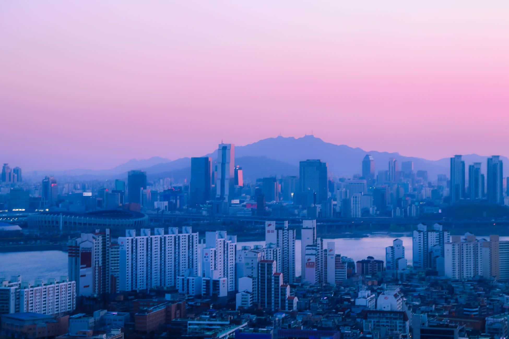 Korean Aesthetic Desktop, dusk, pink and purple skies, Full HD Desktop Wallpaper