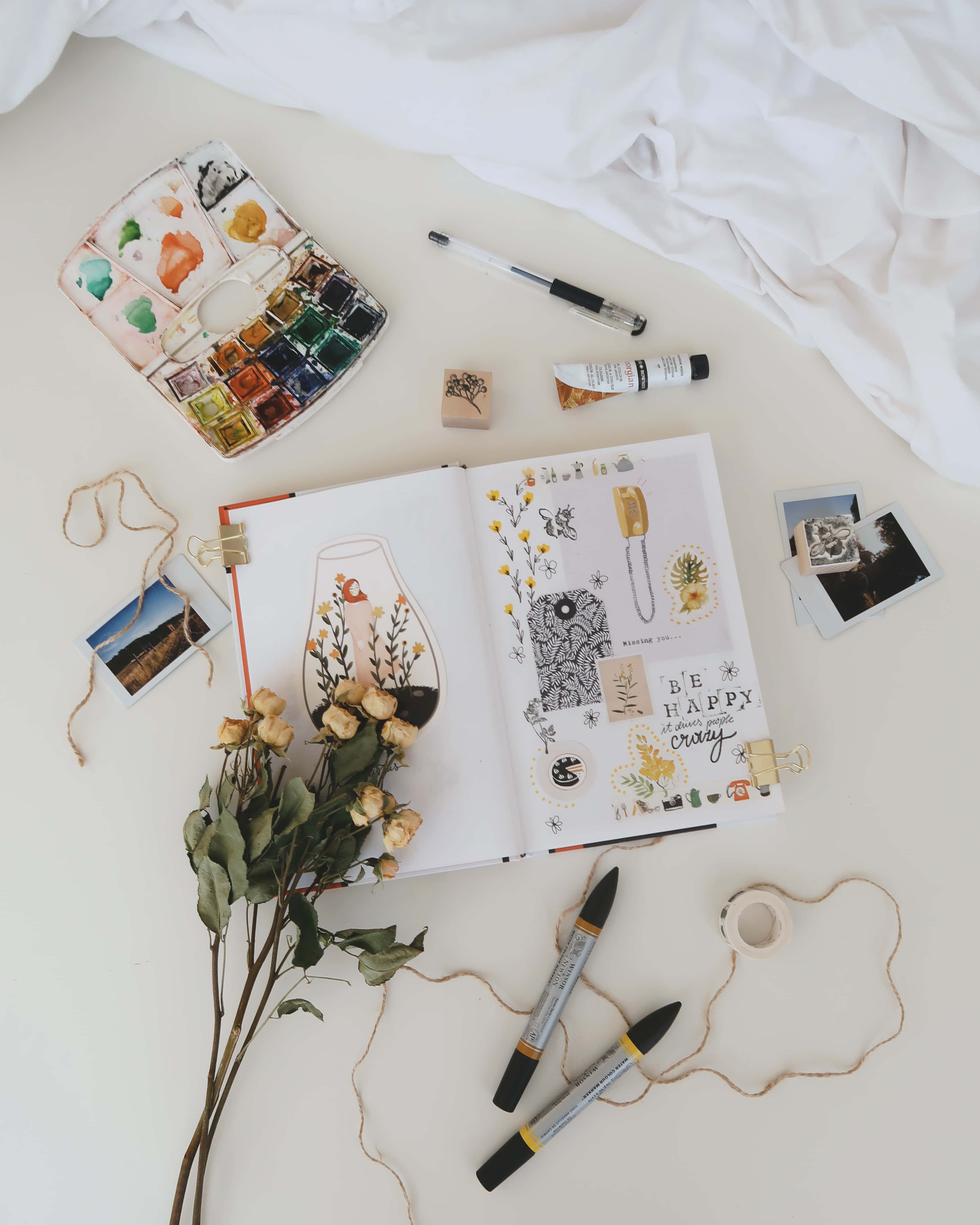 Korean Aesthetic Desktop, flat lay, creative journal, 4K Phone Wallpaper