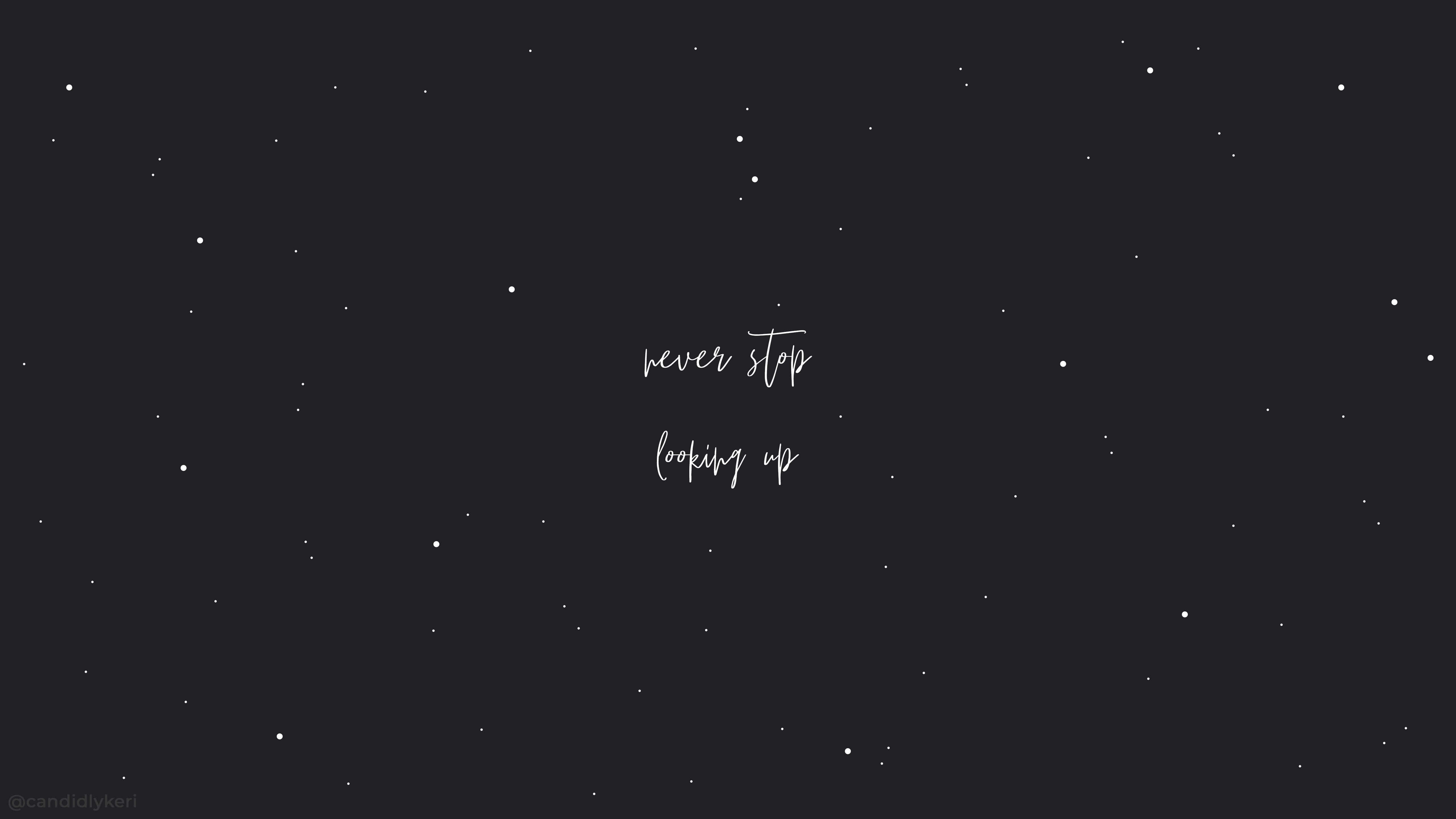 Korean Aesthetic Desktop, dark starry night sky, white cursive text, 5K Desktop Wallpaper