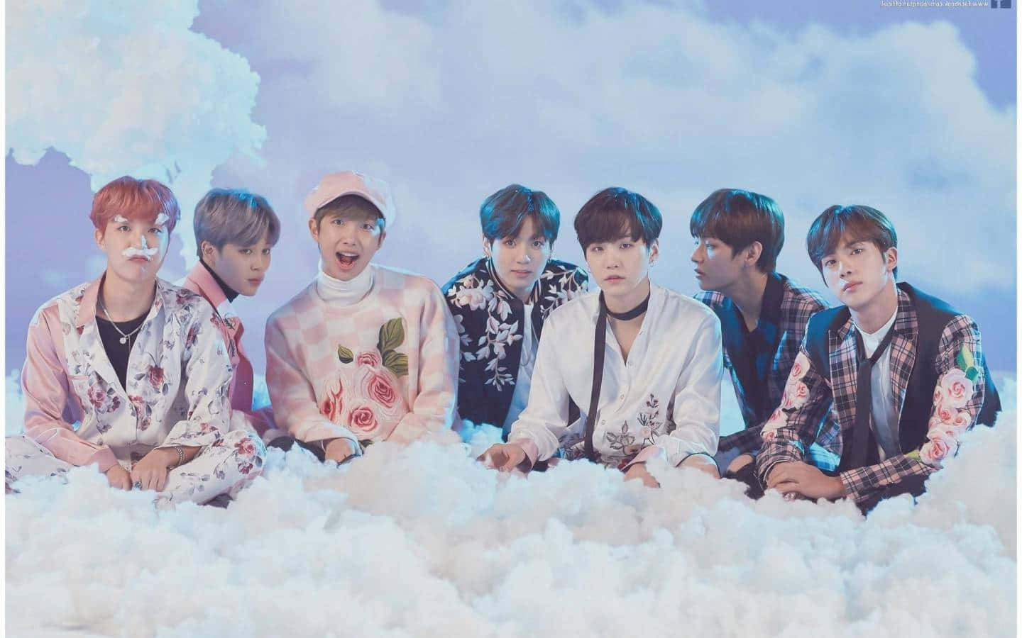 Korean Aesthetic Desktop, floral outfits, fluffy white clouds, HD Desktop Wallpaper
