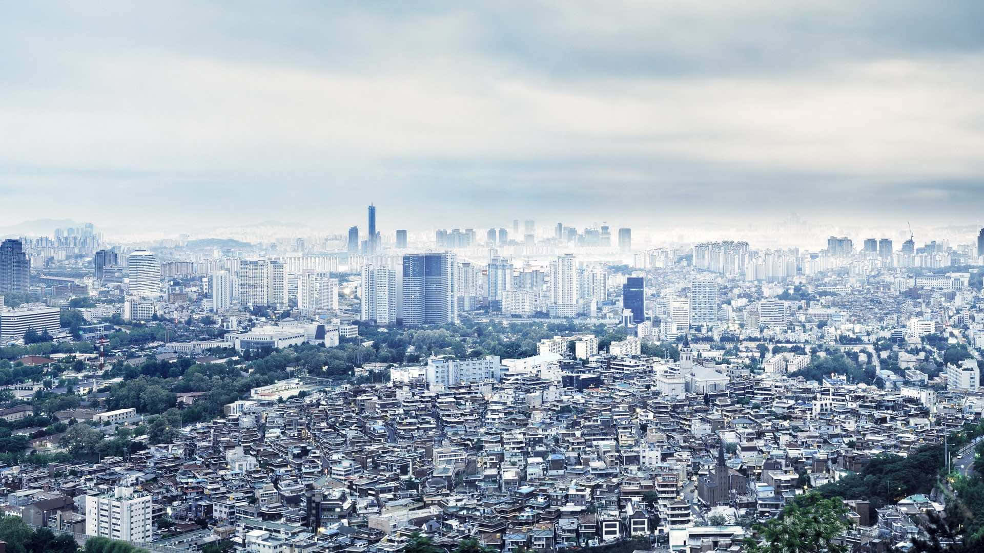 Korean Aesthetic Desktop, cityscape, hazy sky, Full HD Desktop Wallpaper