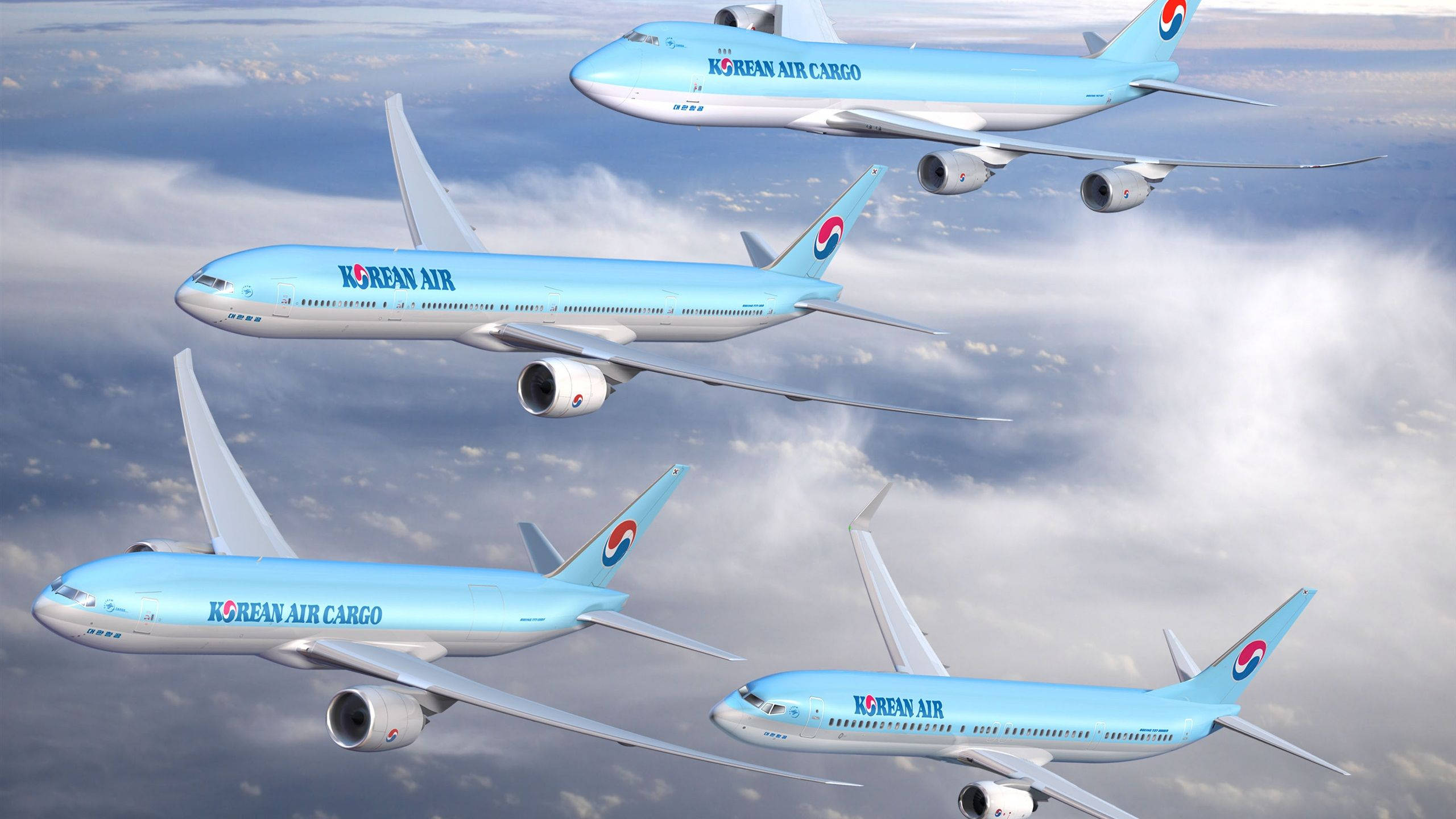 Korean Air, cargo planes, blue sky, 2K Desktop Wallpaper