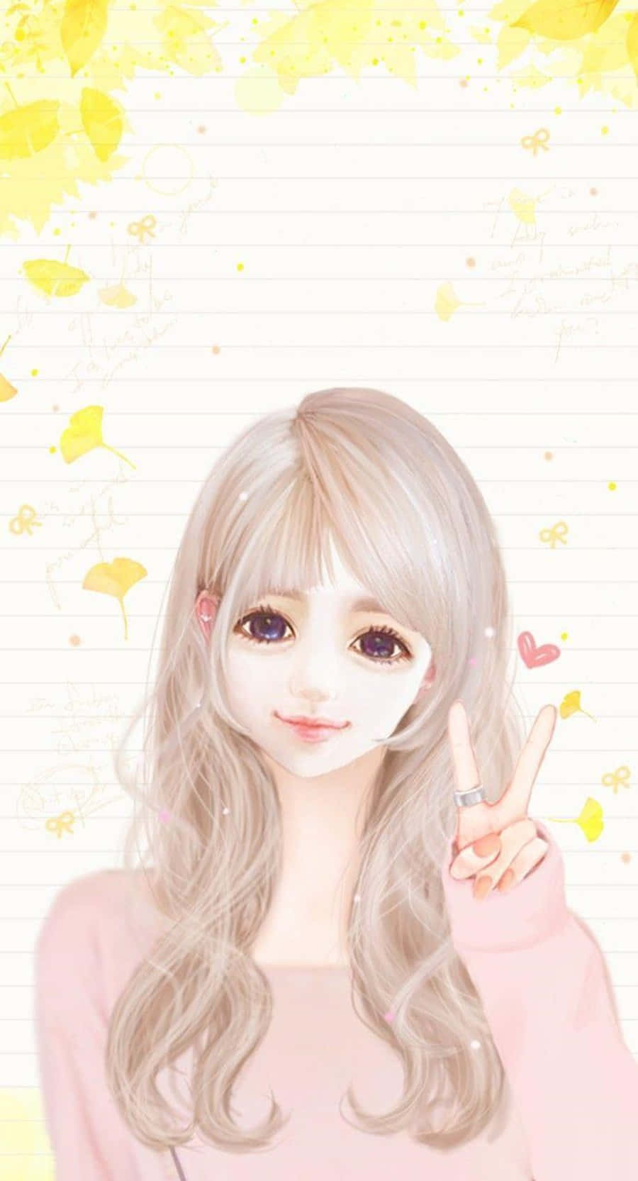 Korean Anime Girl, long blonde hair, peace sign, HD Phone Wallpaper