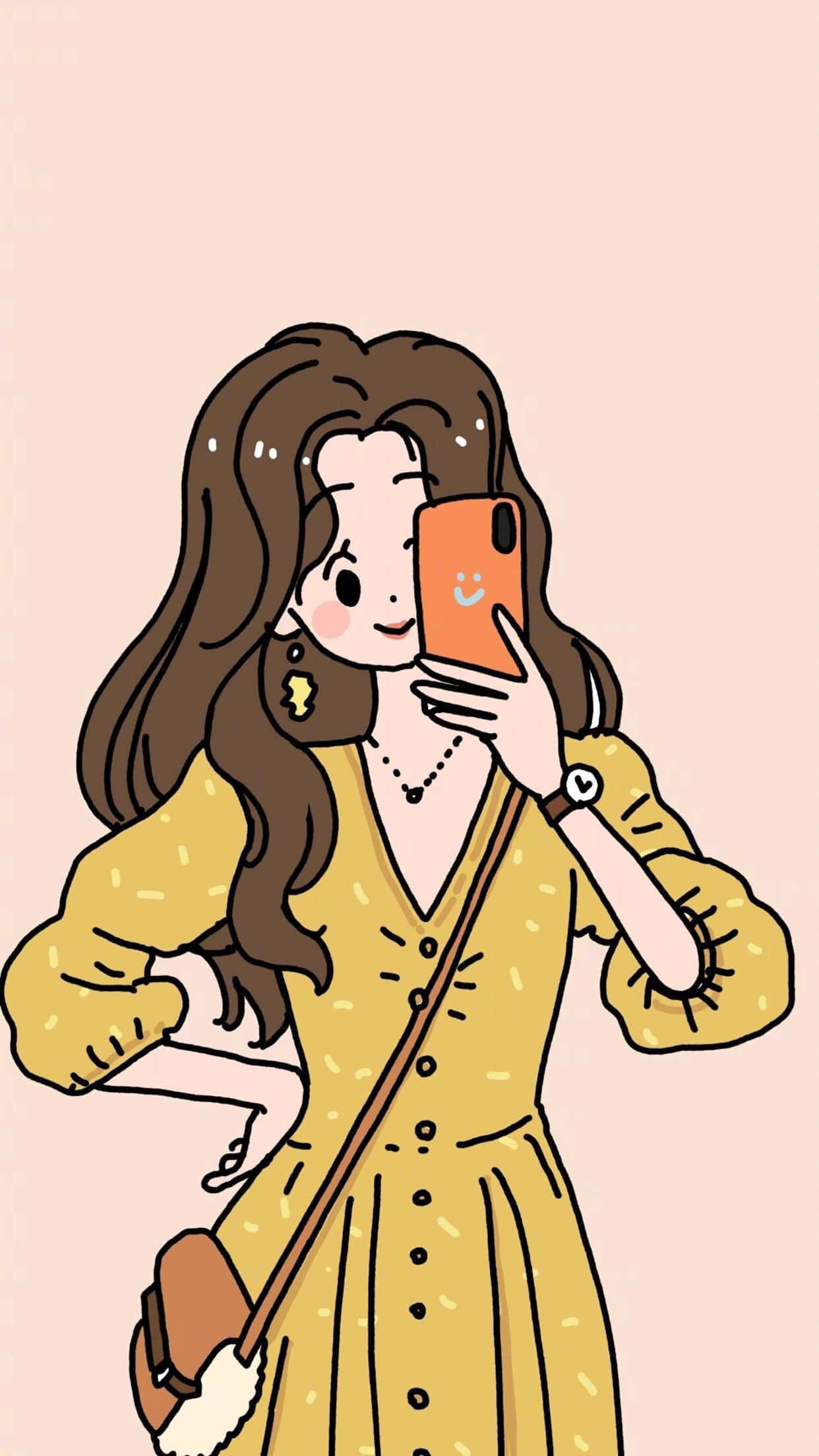 Korean Anime Girl, long brown hair, yellow dress, Full HD Phone Wallpaper