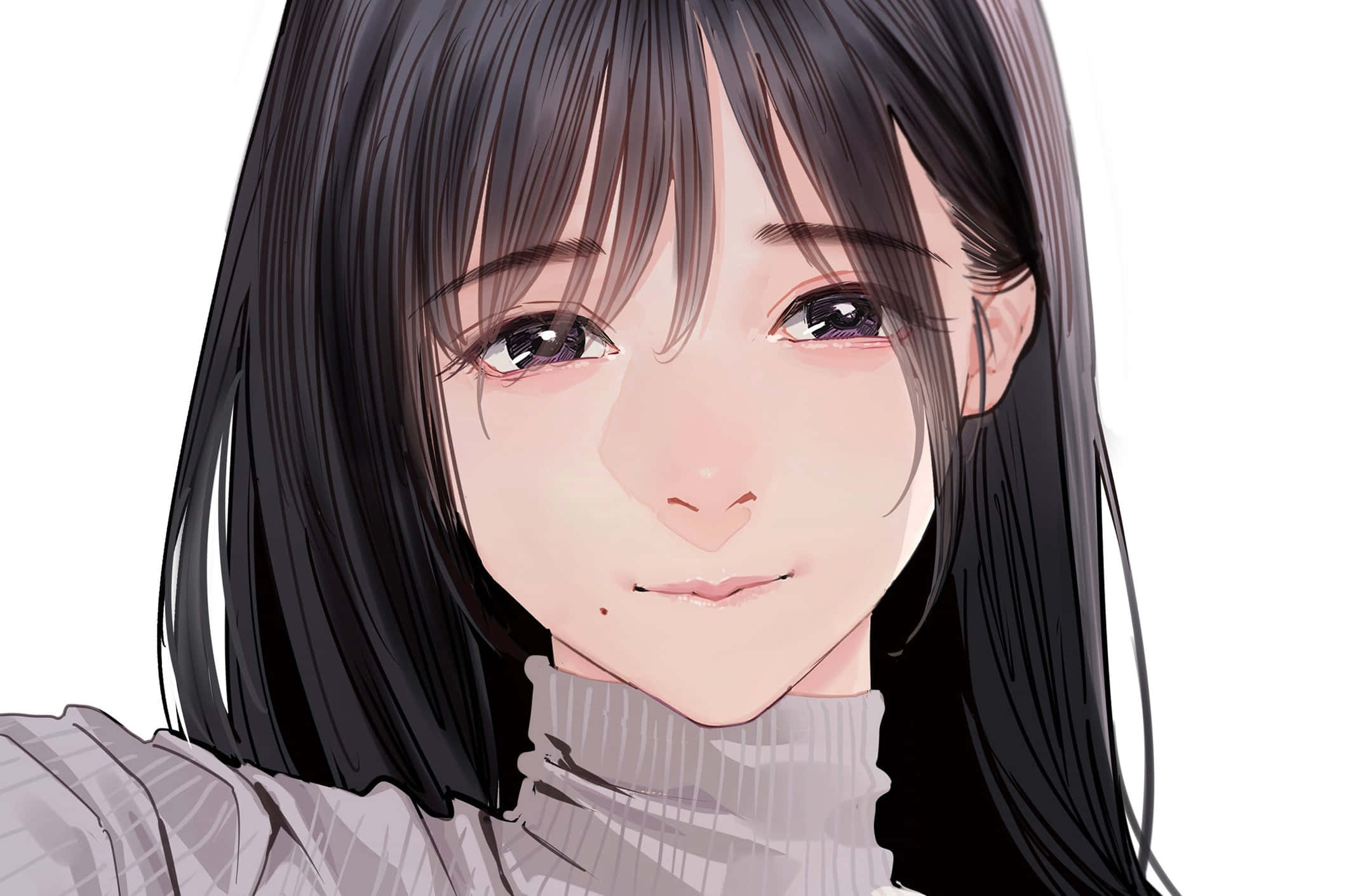 Korean Anime Girl, long dark hair, soft pink cheeks, Full HD Desktop Wallpaper