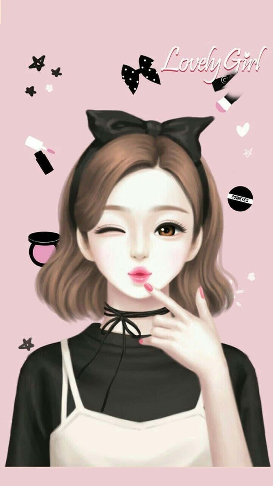 Korean Anime Girl, brown hair, black bow, HD Phone Wallpaper