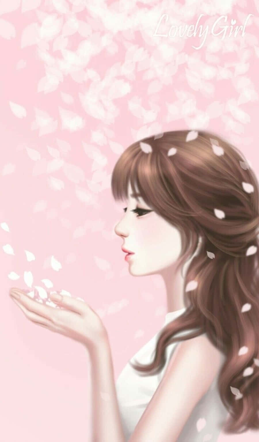 Korean Anime Girl, brown hair, cherry blossoms, HD Phone Wallpaper