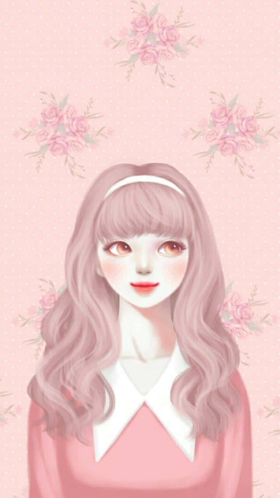 vintage pink korean anime girl, soft pink, wavy hair, HD Phone Wallpaper