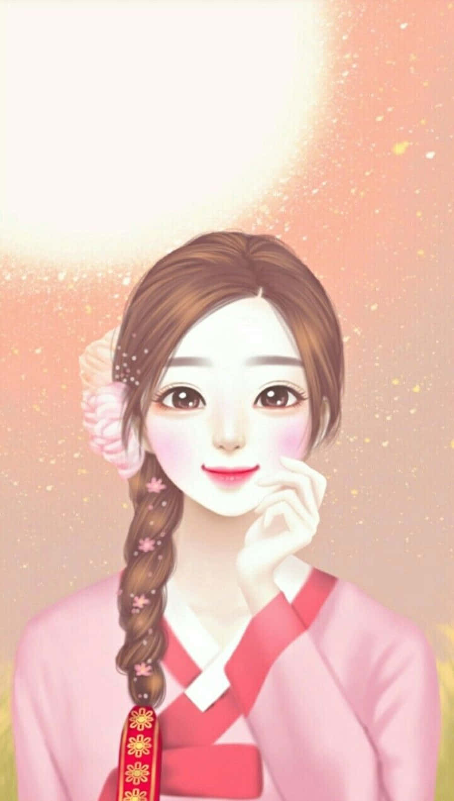 Korean Anime Girl, pink hanbok, braided hair, HD Phone Wallpaper