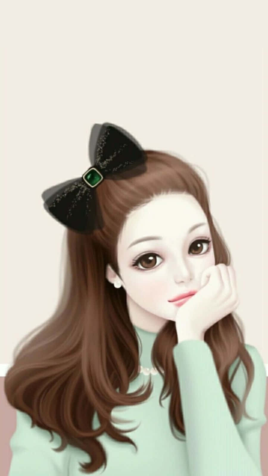 Korean Anime Girl, mint green sweater, brown hair, HD Phone Wallpaper