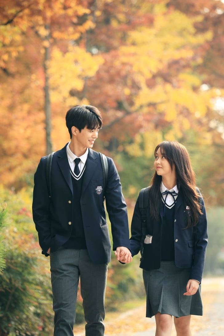 Korean Drama, university uniform, autumn forest path, SD Phone Wallpaper