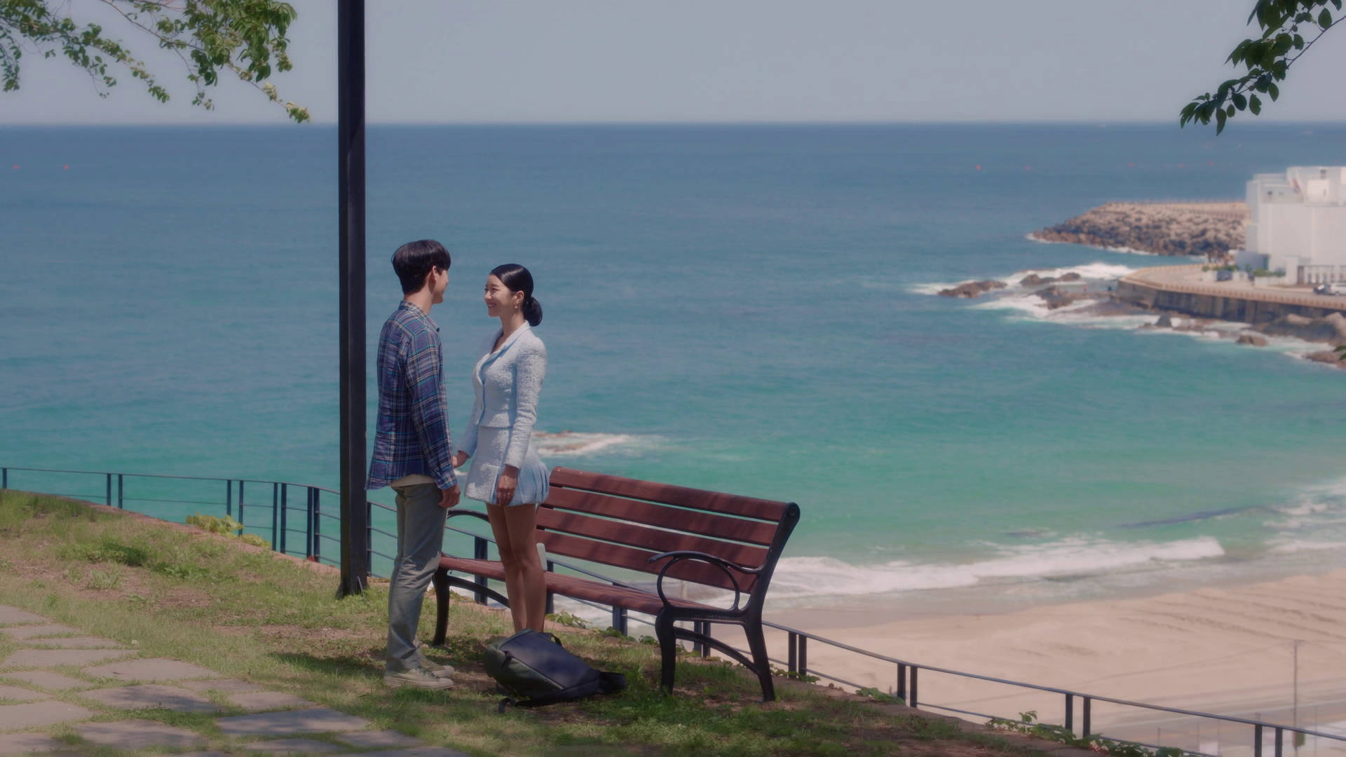 Korean Drama, couple, seaside cliffside path, Full HD Desktop Wallpaper