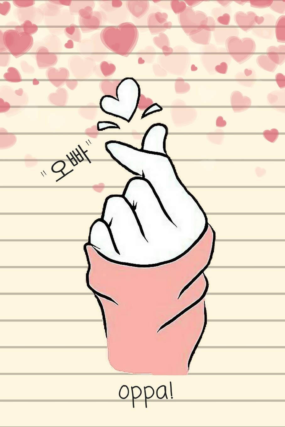 Korean Finger Heart, pink sleeve, lined paper, HD Phone Wallpaper