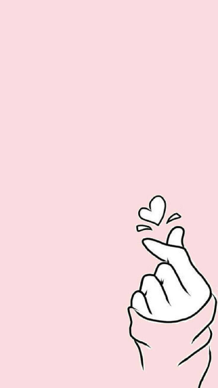 pastel korean finger heart, minimalist line drawing, hand making a heart gesture, HD Phone Wallpaper