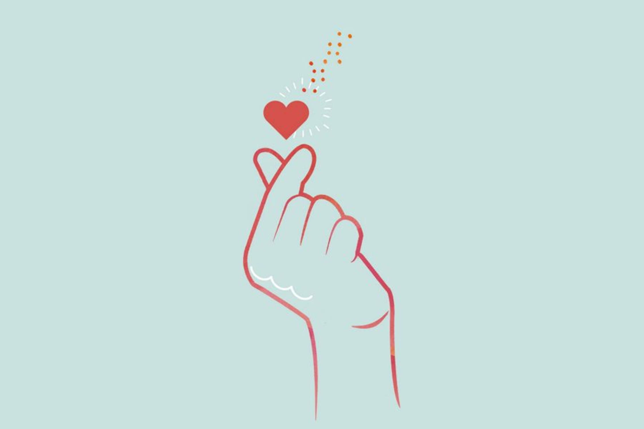 line art, Korean Finger Heart, glowing red heart, Full HD Desktop Wallpaper