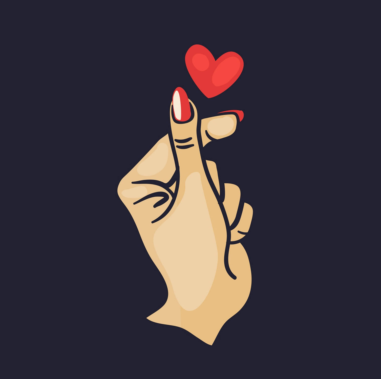 Korean Finger Heart, red nails, floating red heart, HD Desktop Wallpaper