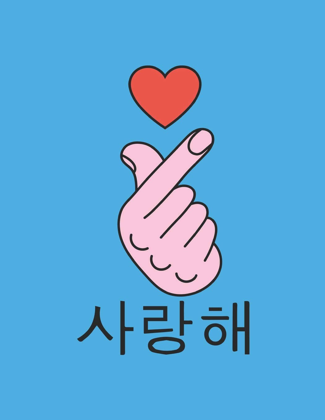 Korean Finger Heart, blue background, pink illustrated hand, HD Phone Wallpaper